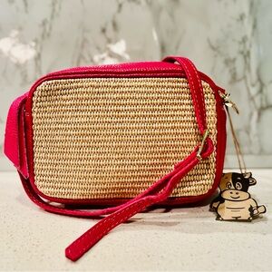 Vera Pelle Raffia and Leather Crossbody Bag NWT
